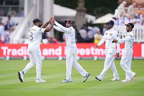 England vs Sri Lanka 2nd Test Day 1: Sri Lanka's Lahiru Kumara, left, celebrates taking the wicket of England's Ben Duckett